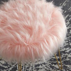 img 3 attached to Ornavo Home Modern Contemporary Faux Fur Pink Vanity Chair Round Ottoman Foot Rest Stool/Seat with Gold Metal Legs - 17&#34; L x 17&#34; W x 18&#34; H