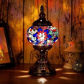 img 2 attached to 🏮 Handmade Moroccan Turkish Lamp - Multicolor Mosaic Glass Table Desk Bedside Lamp Night Light for Living Room Bedroom Coffee Table - Marrakech Inspired