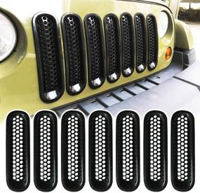 img 4 attached to 🚙 Matte Black Grill Mesh Inserts for 2007-2017 Jeep Wrangler JK Unlimited Rubicon Sahara - Pack of 7 - RENHAIGY Front Grille Guard Accessories