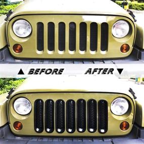 img 3 attached to 🚙 Matte Black Grill Mesh Inserts for 2007-2017 Jeep Wrangler JK Unlimited Rubicon Sahara - Pack of 7 - RENHAIGY Front Grille Guard Accessories