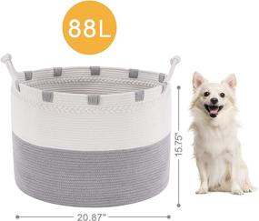 img 1 attached to 🧺 Extra Large Laundry Basket - Oversized Blanket Basket for Blankets, Decorative Woven Storage Hamper for Clothes and Toys in Living Room - Grey and Cream-White, 21W x 16H inches