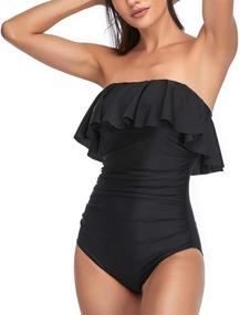 img 1 attached to 👙 Smismivo Ruffle Strapless Swimsuits: Stylish Bandeau Ruched Vintage Bathing Suits for Women - Tummy Control Slimming Swimwear