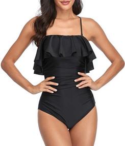 img 3 attached to 👙 Smismivo Ruffle Strapless Swimsuits: Stylish Bandeau Ruched Vintage Bathing Suits for Women - Tummy Control Slimming Swimwear