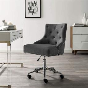 img 4 attached to Stylish and Comfortable Modway Regent Tufted Button Upholstered Fabric Swivel Office Chair with Nailhead Trim in Gray