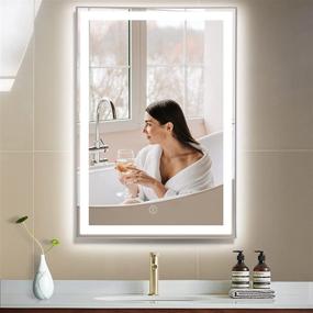 img 4 attached to 💡 OOWOLF LED Bathroom Vanity Mirror 26 x 18 Inch: Anti-Fog, Dimmable, Wall Mounted Makeup Mirror - Vertical & Horizontal, 4000K