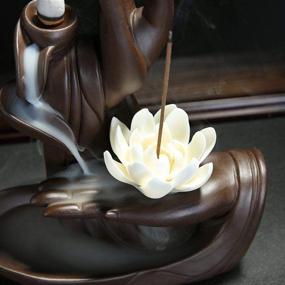 img 1 attached to 🌸 Handmade Ceramic Lotus Flower/Monk Backflow Incense Burner - Large Cone Sticks Incense Holder Home Decor Craftwork Figurine with 10 pcs Incense Cones (A)