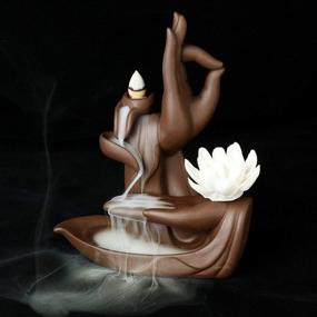 img 2 attached to 🌸 Handmade Ceramic Lotus Flower/Monk Backflow Incense Burner - Large Cone Sticks Incense Holder Home Decor Craftwork Figurine with 10 pcs Incense Cones (A)