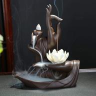 🌸 handmade ceramic lotus flower/monk backflow incense burner - large cone sticks incense holder home decor craftwork figurine with 10 pcs incense cones (a) логотип