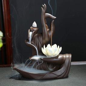 img 4 attached to 🌸 Handmade Ceramic Lotus Flower/Monk Backflow Incense Burner - Large Cone Sticks Incense Holder Home Decor Craftwork Figurine with 10 pcs Incense Cones (A)