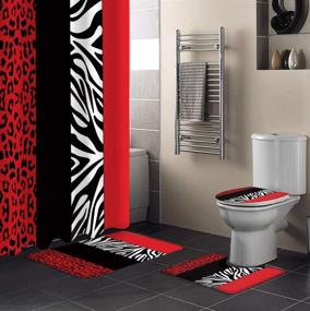 img 4 attached to 🚿 Aomike Zebra Leopard 4-Piece Shower Curtain Set - Modern Abstract Art in Red and Black with Non-Slip Rug, Toilet Lid Cover, Bath Mat, and Waterproof Shower Curtain - Includes 12 Hooks for Bathroom