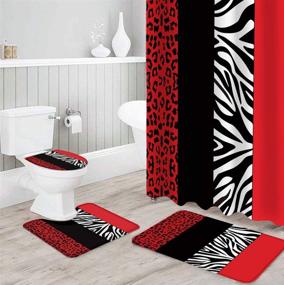img 3 attached to 🚿 Aomike Zebra Leopard 4-Piece Shower Curtain Set - Modern Abstract Art in Red and Black with Non-Slip Rug, Toilet Lid Cover, Bath Mat, and Waterproof Shower Curtain - Includes 12 Hooks for Bathroom