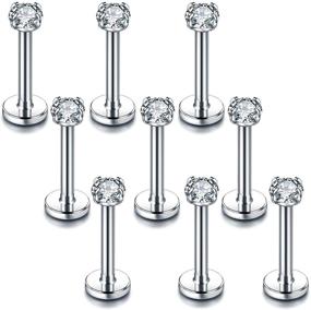 img 4 attached to 💎 Xpircn 9PCS 16G Clear CZ Lip Rings Helix Tragus Labret Studs Piercing Jewelry