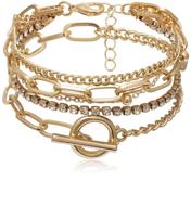 konpicca women's boho gold chain bracelets - 14k gold 🌼 plated, multiple layered, stackable cubic zircon bangle, adjustable link jewelry for girls logo