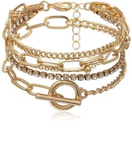 img 4 attached to Konpicca Women's Boho Gold Chain Bracelets - 14K Gold 🌼 Plated, Multiple Layered, Stackable Cubic Zircon Bangle, Adjustable Link Jewelry for Girls