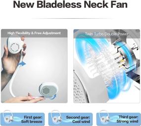 img 2 attached to Reasmi Bladeless Neck Fan – Portable & Rechargeable, Personal Neckband Fan for Outdoor Sports & Travel, 2000 mAh Battery, 21 Hours Long-lasting, Hands-Free, 3 Speeds, Quiet (White)