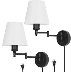 img 2 attached to 🔌 Haitral Adjustable Swing Arm Wall Sconces 2 Pack - Modern Bedroom Wall Lamps with White Shade & Black Metal for Bedside, Farmhouse, and Kitchen - Plug in & Hardwire (Bulb Not Included)