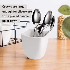 img 1 attached to White Ceramic Silverware Caddy: 🏺 Organize and Display your Utensils with Style