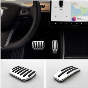 img 3 attached to 🚗 LFOTPP 2PCS Aluminum Alloy Foot Pedal Covers for Tesla Model 3 Model Y - Anti-Slip Accelerator Brake Pedals (Silver)
