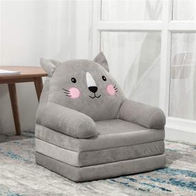 img 4 attached to 🐱 HIGOGOGO Cartoon Foldable Kids Sofa: Plush Cat Shape Couch for Infant Toddler, Grey