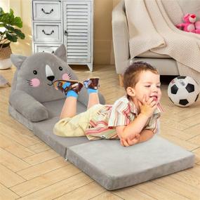 img 3 attached to 🐱 HIGOGOGO Cartoon Foldable Kids Sofa: Plush Cat Shape Couch for Infant Toddler, Grey