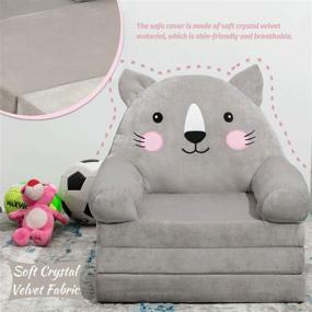 img 1 attached to 🐱 HIGOGOGO Cartoon Foldable Kids Sofa: Plush Cat Shape Couch for Infant Toddler, Grey