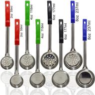 🍴 stainless steel portion control serving utensils - set of 8 - different colors and sizes - long handles logo