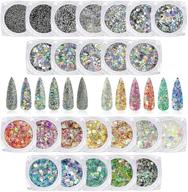 holographic nail sequins for nail art decoration - 24 boxes holographic nail glitter - ideal for face, body, eye, and hair decor - includes 12 boxes of iridescent + 12 boxes of laser silver nail sequins logo