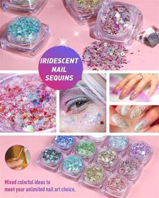 img 1 attached to Holographic Nail Sequins for Nail Art Decoration - 24 Boxes Holographic Nail Glitter - Ideal for Face, Body, Eye, and Hair Decor - Includes 12 Boxes of Iridescent + 12 Boxes of Laser Silver Nail Sequins