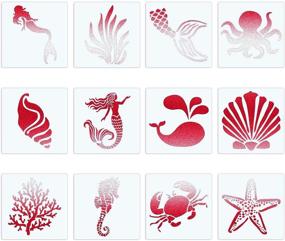 img 4 attached to 🐚 CINPIUK 12PCS Sea Creatures Stencils 5 Inch: Seashell, Mermaid, Starfish, Coral - Painting Templates for DIY Art Crafts, Scrapbooking, and Cardmaking