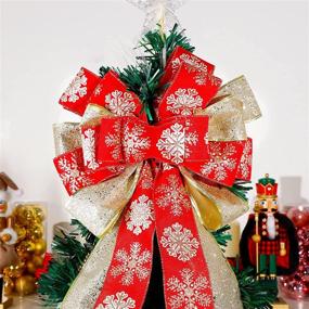 img 3 attached to 🎄 Lulu Home 48-inch Christmas Tree Topper: Glittered Flakes Large Bow with Streamers - Red & Champagne