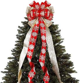 img 4 attached to 🎄 Lulu Home 48-inch Christmas Tree Topper: Glittered Flakes Large Bow with Streamers - Red & Champagne