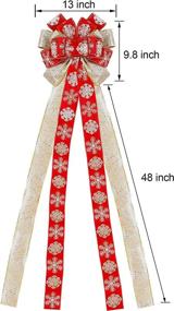 img 2 attached to 🎄 Lulu Home 48-inch Christmas Tree Topper: Glittered Flakes Large Bow with Streamers - Red & Champagne