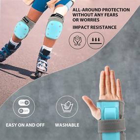 img 1 attached to 🔵 Purpol 3-in-1 Protective Gear Set for Kids, Youth, and Adults: Knee Pads, Elbow Pads, and Wrist Guards for Skateboarding, Cycling, and Roller-Skating - Blue, Medium