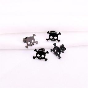 img 3 attached to Gothic Black Skull Stud Earrings - Set of 2 Pairs Skeleton Biker Halloween Stud Earrings