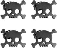 gothic black skull stud earrings - set of 2 pairs skeleton biker halloween stud earrings logo