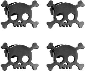 img 4 attached to Gothic Black Skull Stud Earrings - Set of 2 Pairs Skeleton Biker Halloween Stud Earrings