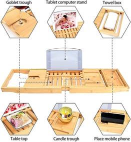 img 1 attached to 🛀 Расширяемый ванночный поднос из бамбука с полкой для чтения или держателем планшета - органайзер для ванны Minqi Bath Caddy, идеальный подарок для близких