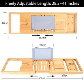 img 2 attached to 🛀 Расширяемый ванночный поднос из бамбука с полкой для чтения или держателем планшета - органайзер для ванны Minqi Bath Caddy, идеальный подарок для близких