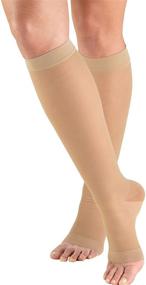 img 4 attached to 🧦 Truform Sheer Compression Stockings, 15-20 mmHg, Knee High Length for Women, Open Toe, 20 Denier, Nude Color, Large Size