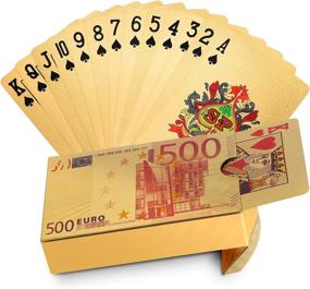 img 4 attached to 🃏 Gold Foil Waterproof Poker Cards with Double-Sided Embossing - Flexible Plastic 52+2 Game Cards for Family Game Party, Magic - Euro Pattern