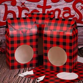 img 1 attached to 🎁 Pack of 24 Red and Black Plaid Christmas Cookie Bags for Gift Giving - Festive Food & Candy Treat Boxes with 30 Tag Stickers