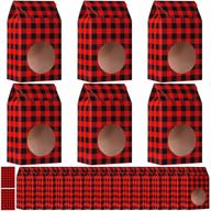 🎁 pack of 24 red and black plaid christmas cookie bags for gift giving - festive food & candy treat boxes with 30 tag stickers logo