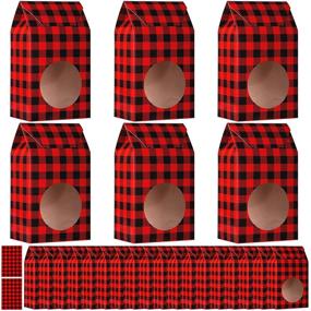 img 4 attached to 🎁 Pack of 24 Red and Black Plaid Christmas Cookie Bags for Gift Giving - Festive Food & Candy Treat Boxes with 30 Tag Stickers