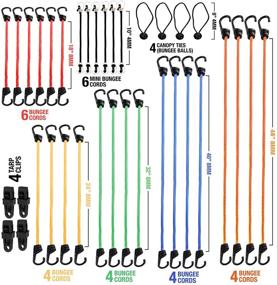 img 3 attached to 🚀 36-Piece Rocket Straps Bungee Cord Set with Hooks - Assorted Lengths (48", 40", 32", 24", 18", 10") - Including Tie Downs, Ball Bungees, and Carrying Bag