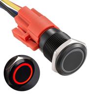 🔲 apiele 16mm latching push button switch: 12v dc on-off with led angel eye head - black shell | industrial electrical logo