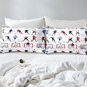 img 2 attached to Ice Hockey Fitted Sheet - Exciting Sports Event Bedding Set for Kids - Perfect Hockey Player Bed Sheet for Boys Room Decor - Full Size with 2 Pillow Cases