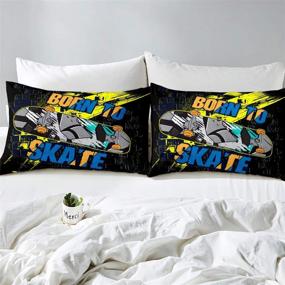 img 2 attached to Full Size Skateboard Bedding Set for Kids, Teens, and Youth - Boys Duvet Cover with Extreme Sports Theme, Hipster Decor, and Hip Hop Street Culture - Includes 1 Duvet Cover and 2 Pillow Cases