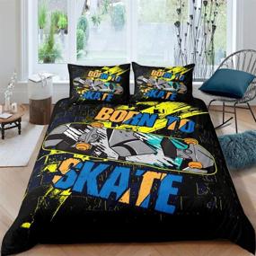 img 3 attached to Full Size Skateboard Bedding Set for Kids, Teens, and Youth - Boys Duvet Cover with Extreme Sports Theme, Hipster Decor, and Hip Hop Street Culture - Includes 1 Duvet Cover and 2 Pillow Cases