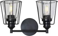 vinluz 2-light black metal cage vanity light: modern wall lighting fixture for stairway porch restaurants kitchen - farmhouse rustic sconce with clear glass shade logo