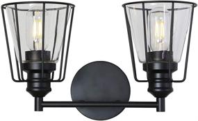 img 4 attached to VINLUZ 2-Light Black Metal Cage Vanity Light: Modern Wall Lighting Fixture for Stairway Porch Restaurants Kitchen - Farmhouse Rustic Sconce with Clear Glass Shade